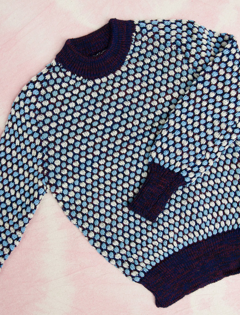 60s WAFFLE KNIT SWEATER - BLUEBERRY - 4-5 YEARS