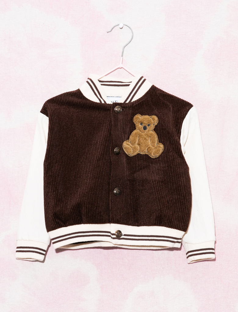 COLLEGE BOMBER JACKET -  CHOC MILK TEDDY  - 2-3 YEARS