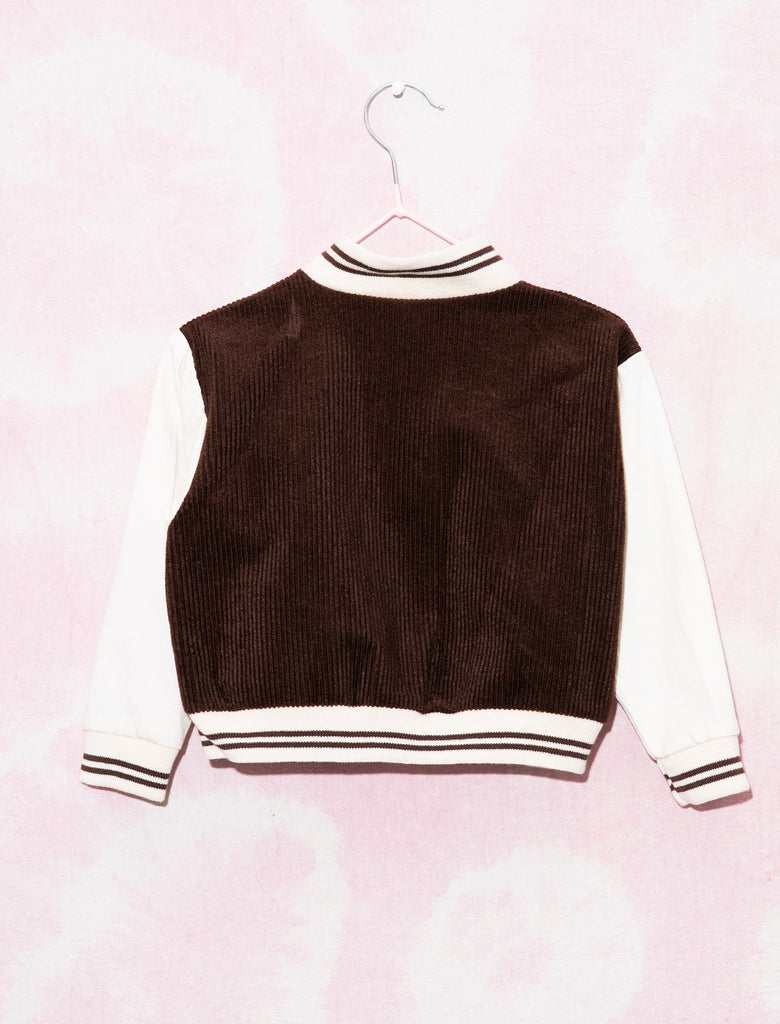 COLLEGE BOMBER JACKET -  CHOC MILK TEDDY  - 2-3 YEARS